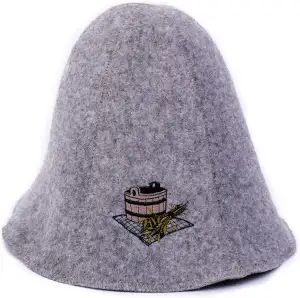 Saunahut aus Wolle mit Stickerei – Sauna Mütze aus Wollmischfilz mit Polyesterfi