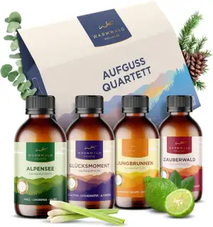 Warmwald - Saunaaufguss - Sauna Aufgussmittel mit natürlichen ätherischen Ölen - Saunaöl - Saunaduft (QUARTETT - 4 x 100ml)