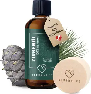 Alpenherz Zirbenöl 100 ml mit Duftstein aus Zirbenholz - 100% naturrein ätherisc