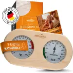 Sauna Thermometer Hygrometer Holz [2in1 Funktion] - Besonders präzises Saunathermometer mit gehärtetem Glas - Automatische Kalibrierung - Edles Sauna Zubehör - Hygrometer Thermometer Sauna