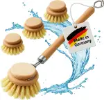 Spülbürste Holz mit Wechselkopf im 4er Set mit Naturborsten, Made in Germany, nachhaltige Spülbürsten Holz mit 3 x Ersatzkopf, Abwaschbürste, Geschirrbürste, Küchenbürste, Bürste Küche