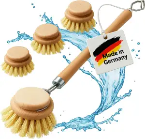 Spülbürste Holz mit Wechselkopf im 4er Set mit Naturborsten, Made in Germany, na