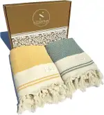 Hamamtuch 2er Pack – Leichtes Strandtuch & Saunatuch aus 100% recycelter Baumwolle – Schnell Trocknend, Groß & Weich – 90cm x 200cm – Ideal für Strand, Sauna, Yoga, Picknick – Gelb & Grün
