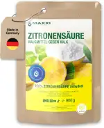 Maxxi Clean | 1x 900 g Zitronensäure Pulver in Lebensmittelqualität | Hausmittel für Küche, Haushalt & Kosmetik | Citronensäure (100% Reinheit) wiederverschliessbar
