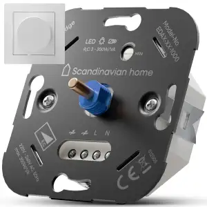 Scandinavian home Dimmer für LED Lampen 3-300W / VA - Universeller LED Dimmer Schalter mit Phasenabschnitt, Standardmaß 55 - Unterputz LED Dimmer 230V Dimmschalter Drehdimmer - Blende Weiß Glänzend