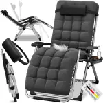 ELONEO Liegestuhl klappbar inkl. Premium Polster, Sonnenliege wetterfest mit 200 kg Belastbarkeit, Gartenstuhl extra breit, Gartenliege mit Verstellbarer Rückenlehne, Nackenkissen und Getränkehalter