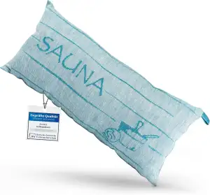 1 Premium Saunakissen Lieblingskissen Reisekissen | Design: SAUNIA | Maße: 45 x 22 cm, Leinen/Baumwolle Hängematte, Strand oder Picknick (Petrol/White)