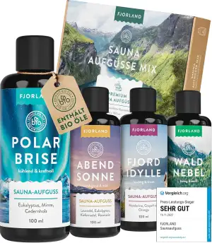 Fjorland Saunaaufguss Set BIO 4 x 100 ml Saunadüfte Geschenkset - Ätherische Sau