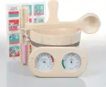 Saunazubehör aus Kiefernholz, 6-teilig, Eimer 3L zusammen mit Kunststoffeinsatz, 36cm Schöpfkelle...