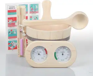 Saunazubehör aus Kiefernholz, 6-teilig, Eimer 3L zusammen mit Kunststoffeinsatz,