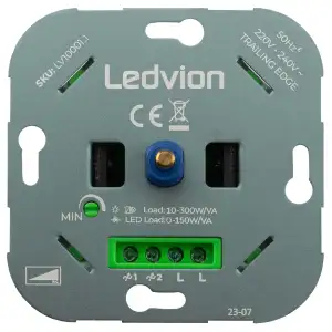 Ledvion - LED Dimmer Schalter, Drehdimmer Unterputz Dimmschalter, Phasenabschnitt, für dimmbare LEDs 0–150W / Halogen 10–300W, 220–240V, ohne Abdeckrahmen, Dimmer für LED Lampen
