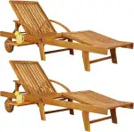 Casaria® Sonnenliege 2er Set Klappbar Wetterfest 2 Personen Holz Gartenliege mit 2 Räder Ablage Tisch Liegestuhl Verstellbare Rücken- Fußlehne Garten 196cm