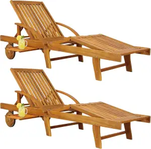 Casaria® Sonnenliege 2er Set Klappbar Wetterfest 2 Personen Holz Gartenliege mit