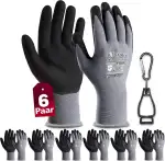 6 Paar Arbeitshandschuhe mit grip herren, mit Rutschfeste Nitril-Beschichtung Mechaniker Handschuhe, Montagehandschuhe mit optimaler Griffigkeit & feinem Tastgefühl, gartenhandschuhe damen, Größe 9/L