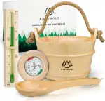 Sauna Eimer mit Kelle aus 100% nordischer Fichte - Hochwertiges Sauna Zubehör - Einsatz, Hanftrageseil & Gratis E-Book - Wellness Aufguss Komplett Paket - Saunaeimer Set