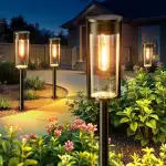 RECHOO Solarlampen für Außen Garten, 4 Stück Vintage Solarleuchten für Außen mit Helle Warmweiß Wolfram Licht, 1000mAh Batterie, IP65 Wasserdicht Solar Gartenleuchten für Außen Terrasse Rasen Weg Deko