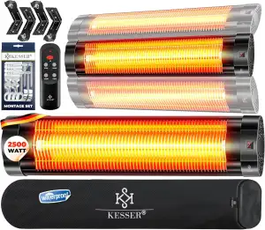 KESSER® Infrarotstrahler 2500W Infrarot Heizstrahler mit Fernbedienung, 3 Stufen, Instant-Heat, Wandhalterung, Terrassenstrahler, Quarzstrahler, Terrassenheizer, inkl. Schutzhülle, Timer - Schwarz