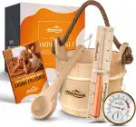 ALPENHAUCH Sauna Eimer mit Kelle [100% Naturholz] - Edler Saunakübel mit Sanduhr & Thermometer - ...