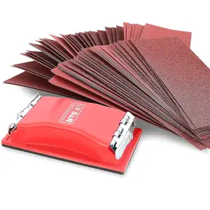 S&R 80-tlg. Schleifpapiersatz mit Handschleifer: Schleif-Papier und Schleif-Blät