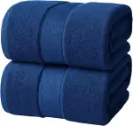 Infinitee Xclusives Premium-Saunahandtuch, 2er-Set extra große Badetücher (90 x 180 cm), 100% Baumwolle, super saugfähig, schnelltrocknend, ideal für Hotel & Spa |Marineblauw|