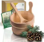 CozyNature® Sauna Eimer mit Kelle aus hochwertigem finnischen Kiefern-Holz | Sauna Zubehör, Saunakübel, Aufgusseimer | Kunstoffaufsatz inklusive - 4 Liter (Sauna Eimer + Kelle + Kunststoffaufsatz)