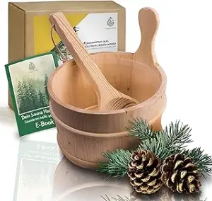 CozyNature® Sauna Eimer mit Kelle aus hochwertigem finnischen Kiefern-Holz | Sauna Zubehör, Sauna...