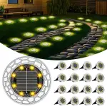 16 Stück Solar Bodenleuchten Aussen 8 LEDS Außenleuchte Solarleuchte für Garten Wasserdicht Gartenleuchte für außen Terrasse Rasen Hof Gehweg, Warmweiß