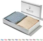 MEVLYS Saunatuch Hamamtuch [2er Set] Strandtuch Saunahandtuch groß 100x180 Duschtuch Strandhandtuch Picknickdecke Yogatuch Baumwolle Extra Leicht Damen&Herren (Petrol Blau/Pastellbeige)